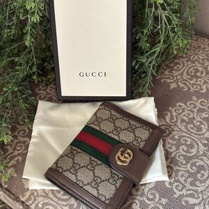 Gucci GG Supreme Monogram Web Ophidia Passport Case W/ COA BOX+DUST BAG